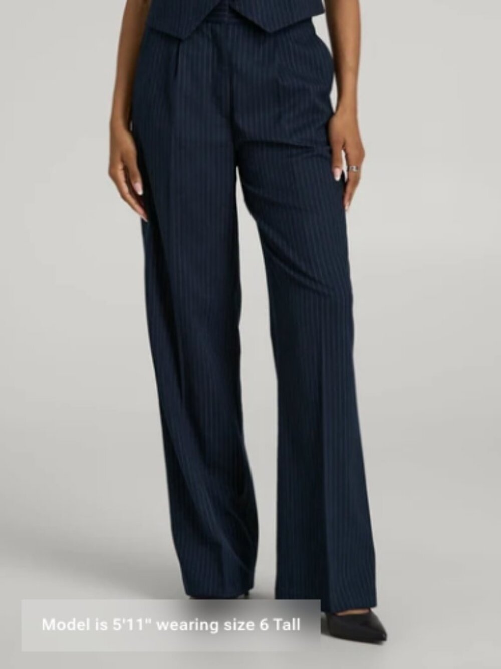 American Tall Pinstripe Pleated Wide Leg Pants Navy Blue Size 10 XT